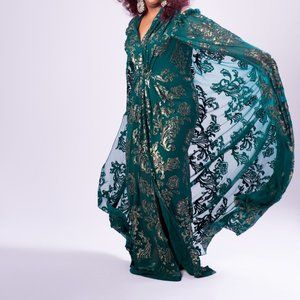 Lalam Gold-Foiled Cape Gown by Tadashi Shoji